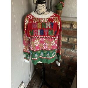 Womens Festive Holiday Merry Christmas  Sweater Small Fuzzy Warm Cozy Pullover